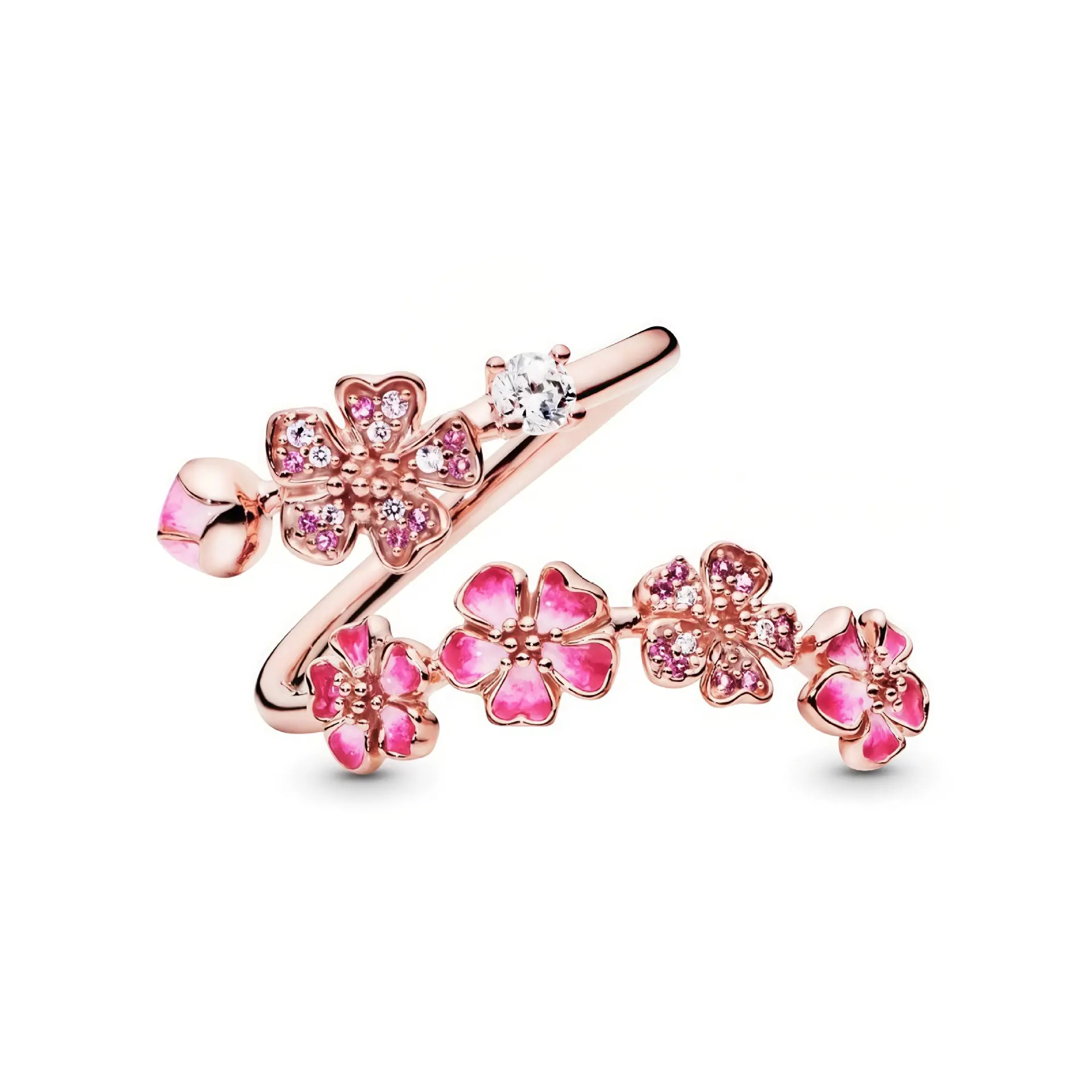 Women's Adjustable Open Flower Rings - Dainty Peach Blossom Design with Cubic Zirconia, Enamel or Pearl, Fashion Jewelry Gifts for Women, Birthday or Mother's Day, Rings For Women