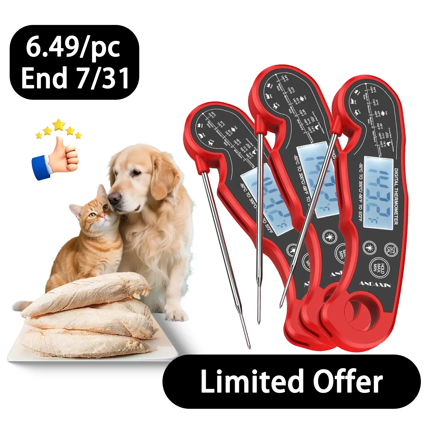 Back to School Essential Magnetic Meat Thermometer, 3s Instant Read Digital with Ambidextrous Backlight and IP67 Waterproof for Kitchen & Outside, BBQ, Turkey, Candy, Liquids, Beef, Grill Gifts for Men, Dad Birthday Gift