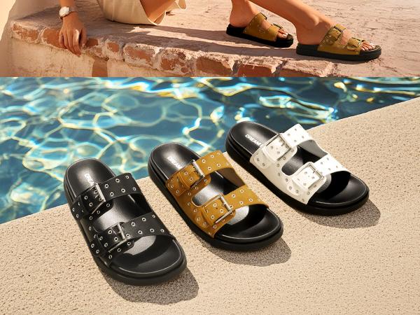 DREAM PAIRS Women's Casual Open Toe Comfortable Arch Support Flat Strappy Slide birks Summer Sandals slippers Flipflop Walking Shoes