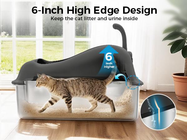 Spring Special: GTplayer XXL Stainless Steel Cat Litter Box (20L with Lid). High-sided, leak-proof design. Includes mat & scoop. Odor-resistant, easy-clean, non-stick surface. XL size for large cats & multi-cat homes.