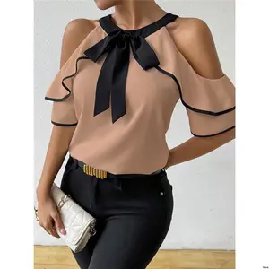 Casual Fitted Shoulder s Women Rafferiza Tie Elegant Blouse