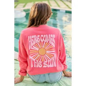 Here Comes The Sun Light Red Graphic Sweatshirt