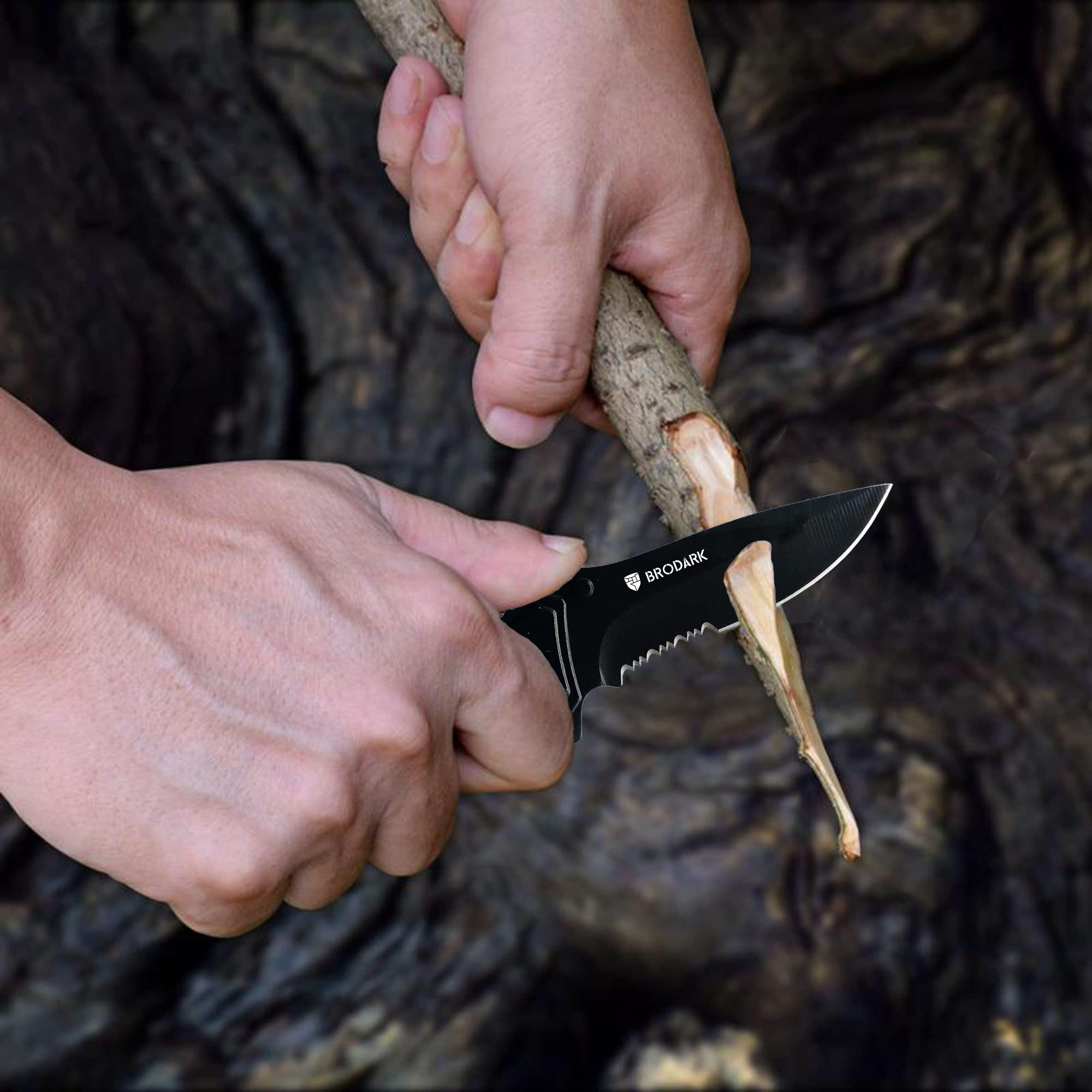 Car Safety Tactical Pocket Knife for Men EDC Tool - Serrated Sharp 3.5" Blade - Spring Assisted Folding Knives - Hunting Camping with Wire Cutter Glass Breaker - Best Gift Idea for Men Women HB 207 Survival Tools Survival Gear knife pocket self defense