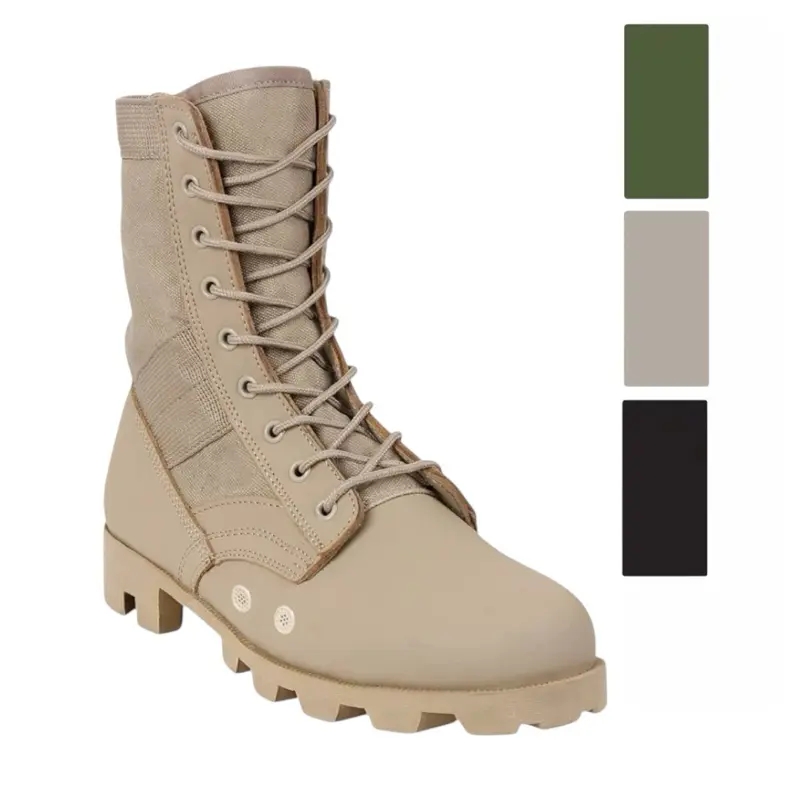 ROTHCO Men's 8-In Military Style Tactical Jungle Boots - Desert Tan Leather & Canvas Closed-Top Footwear, Rubber Outsole, Breathable Fabric, Preppy Design, Hot Weather Walking Shoes, Laces