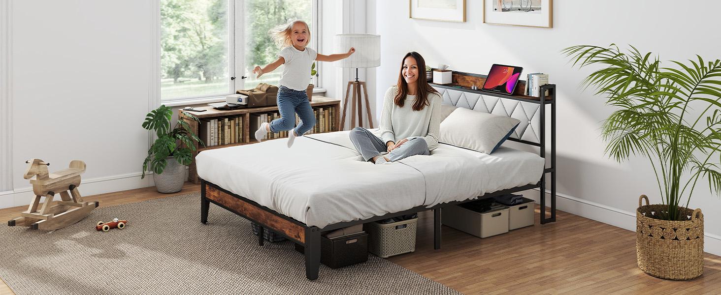 Bed Frame with Headboard,Spacious Underbed Storage,Integrated Charging Station,Durable Squeak-Free Frame,Simple No-Tool Assembly,Works with Full Mattress No Box Spring Required Bed Frame with Headboard,Spacious Underbed Storage,Integrated Charging Station,Durable Squeak-Free Frame,Simple No-Tool Assembly,Works with Full Mattress No Box Spring Required