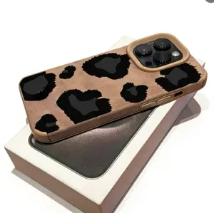 Cow Leopard Luxury Lambskin Faux Leather Pattern Phone Case for IPhone 16 15 14 Pro Max 13 12 11 XR XS Plus Shockproof Full Camera Protection Durable Slim Silicone Cover