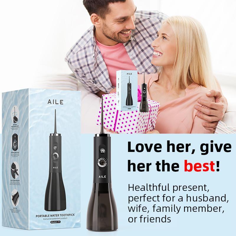 AILE Water Flosser,100 Modes for Teeth,Powerful and Rechargeable Oral Irrigator,LED Display,300ML Tank,IPX7 WP,Cordless Portable,Brace Care,Gift