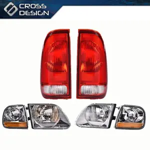CROSSDESIGN Fit For 1997-03 Ford F-150 Left Right Clear Headlight w/ Corner Light Tail Light