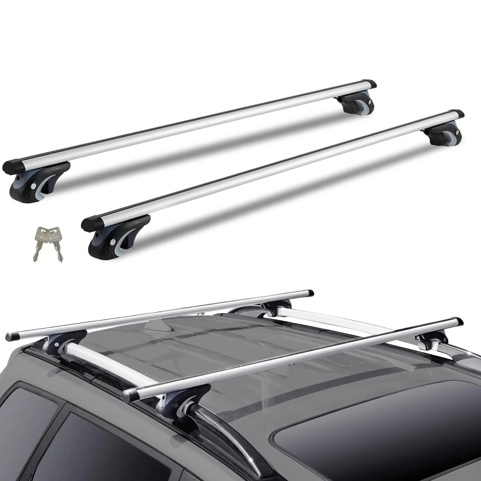 【Summerfinds】VEVOR Metal Aluminum Roof Rack Crossbars, 54" Wide Adjustable Lock-In Security Bars (54" Rail Fit), Rust-Proof Corrosion-Resistant Lightweight, 200 lbs Load Capacity, Fits Raised Side Rails with Gap, Assembly Required Automotive Accessories