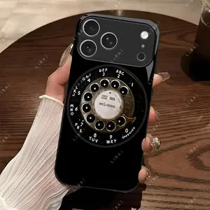 Vintage Rotary Phone Pattern Tempered Glass Phone Case for iPhone 17 Air 16 Pro Max 15 14 Plus 13 12 11 Pro