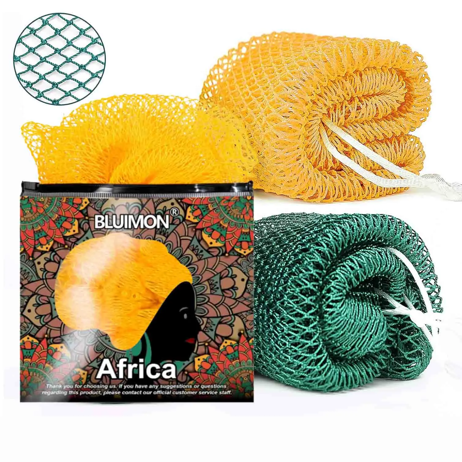 Authentic African Exfoliating Net Bath Loofah, 45" Length 2 Pcs Set - Ethically Sourced from Nigeria, Waterproof Beauty & Bath Accessory for Smooth Skin, Includes Poufs, Accessories, African Net Sponge Loofahs, Sponges, & Poufs,back to school