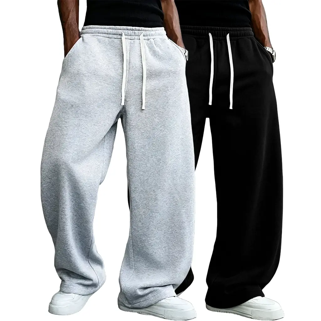 Men’s solid-color fashion athletic pants suitable for all seasons; straight wide-leg street dance casual pants; comfortable long loungewear pants; plus-size casual athletic pants-fashionable