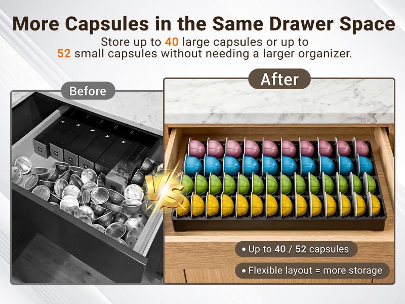 EVERIE Coffee Pod Storage Holder Coffeebar Organizer Insert Drawer Counter Compatible with Nespresso Vertuoline Capsules (NCT04)