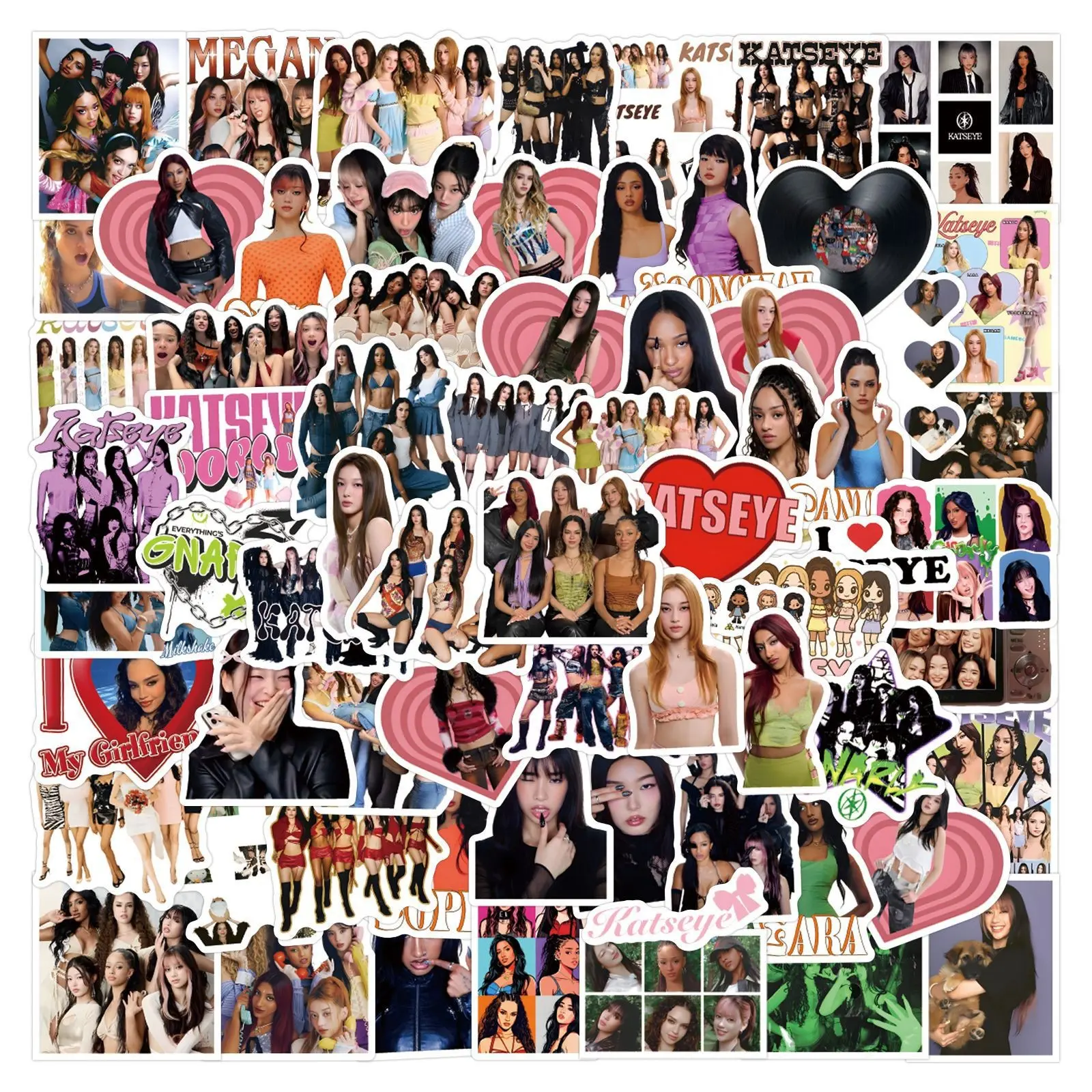 Katseye Graffiti Artistic Stickers, 60-120 Sheets, Waterproof Decals for Luggage, Water Bottles, Skateboards & Phone Cases, Star Girl Group Design