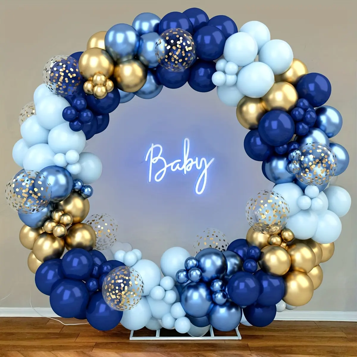 122pcs Gold-Blue Balloon Arch Decoration Kit with Backdrop, No-Power DIY Assembly Festive Supplies, Ideal for Happy Birthday, Baby Shower