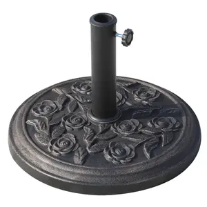 Outsunny 18" 20 lbs Round Resin Umbrella Base Stand Market Parasol Holder with Decorative Rose Floral Pattern & Easy Setup, for Φ1.5", Φ1.89" Pole, for Lawn, Deck, Backyard, Garden, Bronze