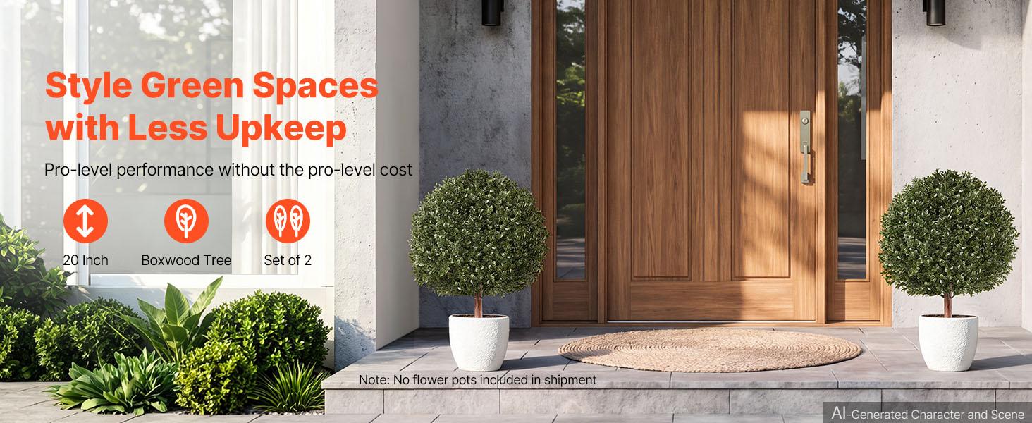 VEVOR 2-Pack 20-in PE Plastic Artificial Boxwood Topiary Balls with Metal Ground Spikes, Decorative Evergreen Faux Plants Fake Greenery for Room Decor, Front Door#BacktoSchool VEVOR 2-Pack 20-in PE Plastic Artificial Boxwood Topiary Balls with Metal Ground Spikes, Decorative Evergreen Faux Plants Fake Greenery for Room Decor, Front Door#BacktoSchool