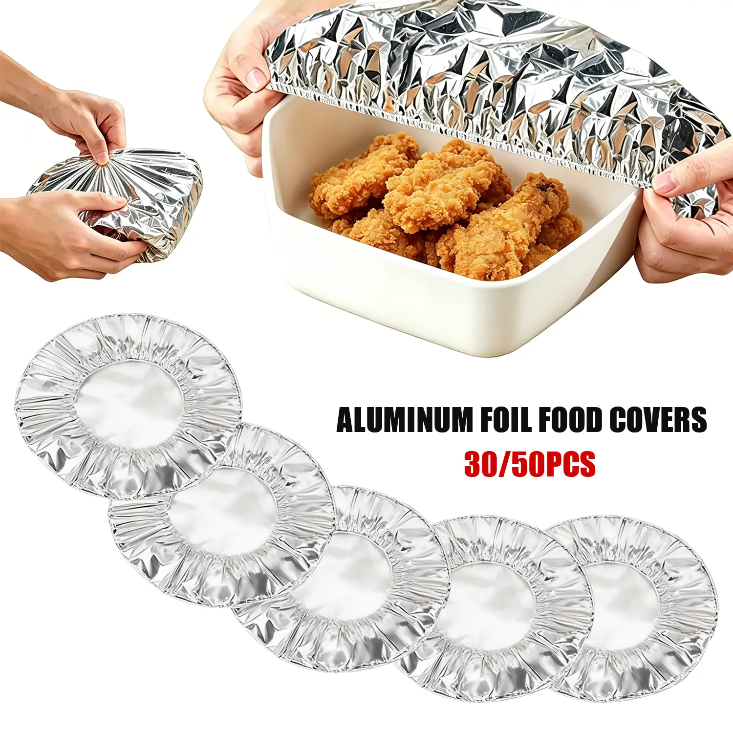 30/50-Piece Set of Reusable Aluminum Foil Food Covers  for Kitchen Kitchen Food Covers Insulation Cover Aluminium Foil Food Covers Fresh Keeping Insulation Film Elastic Bowl Covers