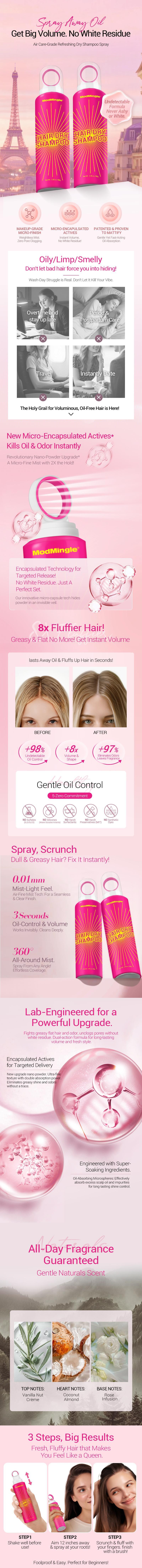 ModMingle Instant Hair Dry Shampoo Natural Ingredient Invisible Volumizing Spray Absorbs Oil Instantly Oily Hair Travel Gym Work Essential 3.46oz 98g*2 Cleanser Conditioner #Valentine's Day gift