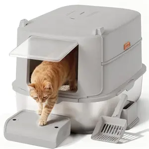 【2026 New Year Sale】Comhoma Extra Large Stainless Steel Cat Litter Box with Lid for Big Cats | XL Enclosed Metal Pan with High Sidewalls & Removable Cover | Leak-proof, Non-stick, Easy-Clean