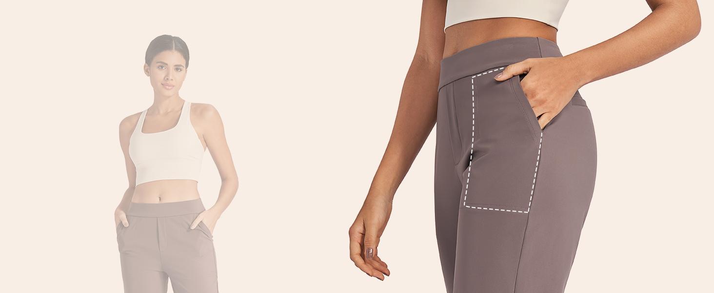 G4Free Yoga Pants Women High Waist Dress Work Pants with Pockets Straight Wide Leg Business Casual Trousers 28" Womenswear Minimalist Bottom Comfort