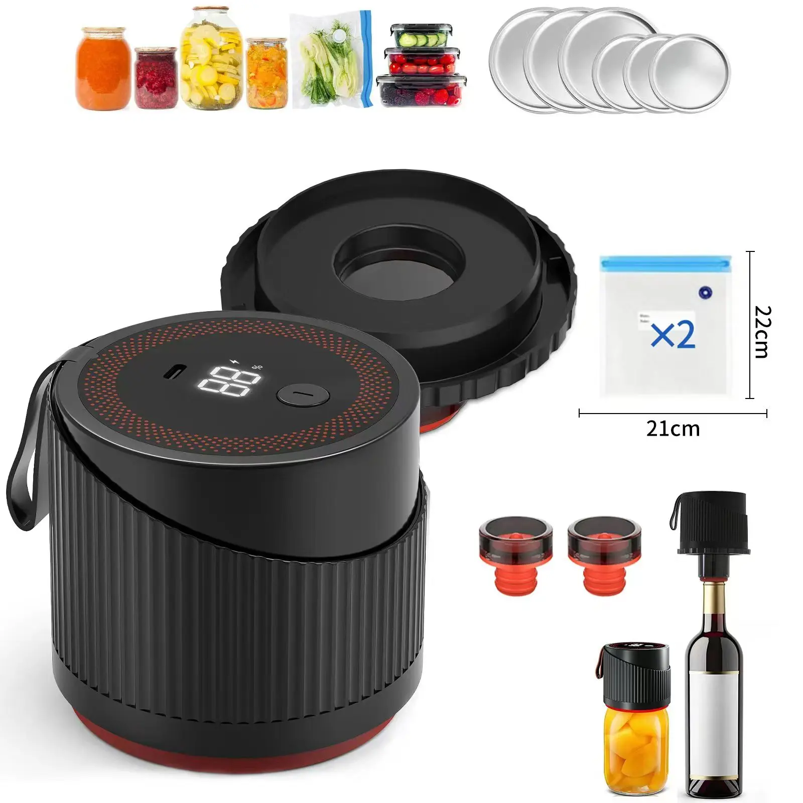 2026 Latest Portable Electric Vacuum Sealer Machine Kit with Portable Power, Compact Form, 1-Button Control for Food Storage & Freshness, Suitable for Wide Mouth-Regular Mouth Mason Jars, Non-Slip Seal, Simple One-Button Control | backtoschool