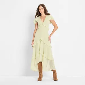 Women's Ruffle Cape High-Low Maxi Dress - Future Collective