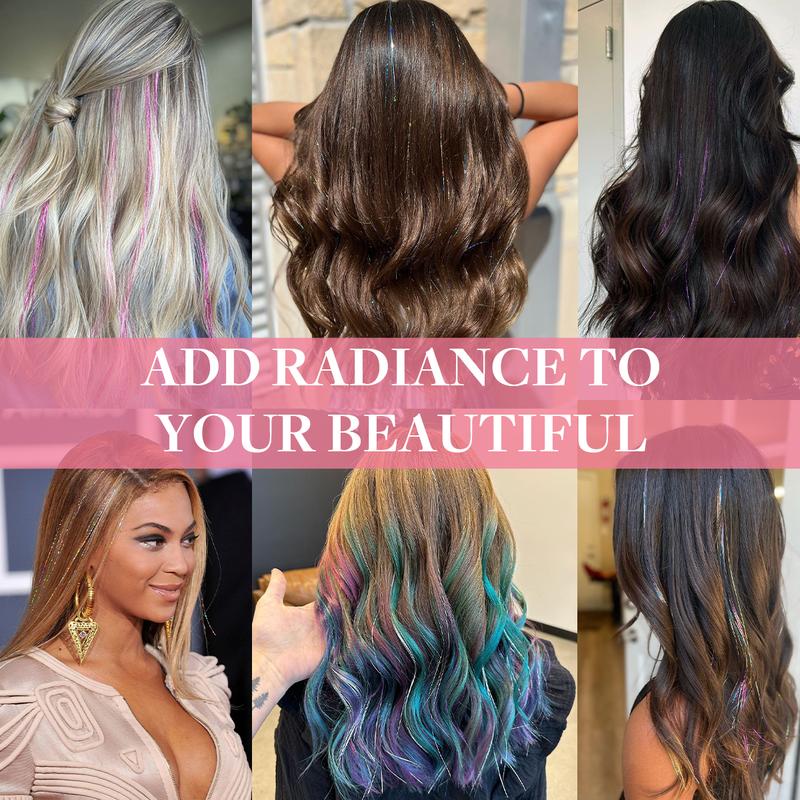 Hair Tinsel, 6pcs Clip in Hair Tinsel 24inch with Clips, Fairy Hair Sparkle Strands