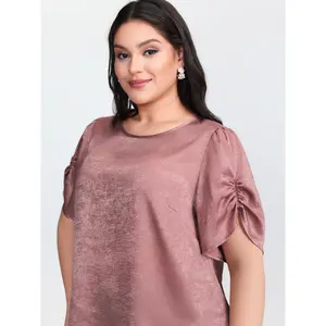 【Summer Turn-Up】【Essential】BlOOMCHIC Plus Size Gathered Sleeve Arm-Friendly Solid Blouse [M-6X] 2026 Summer Pick for Mother's Day