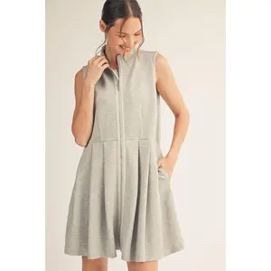 Jodifl Sleeveless High Neck Front Zip Casual Dress