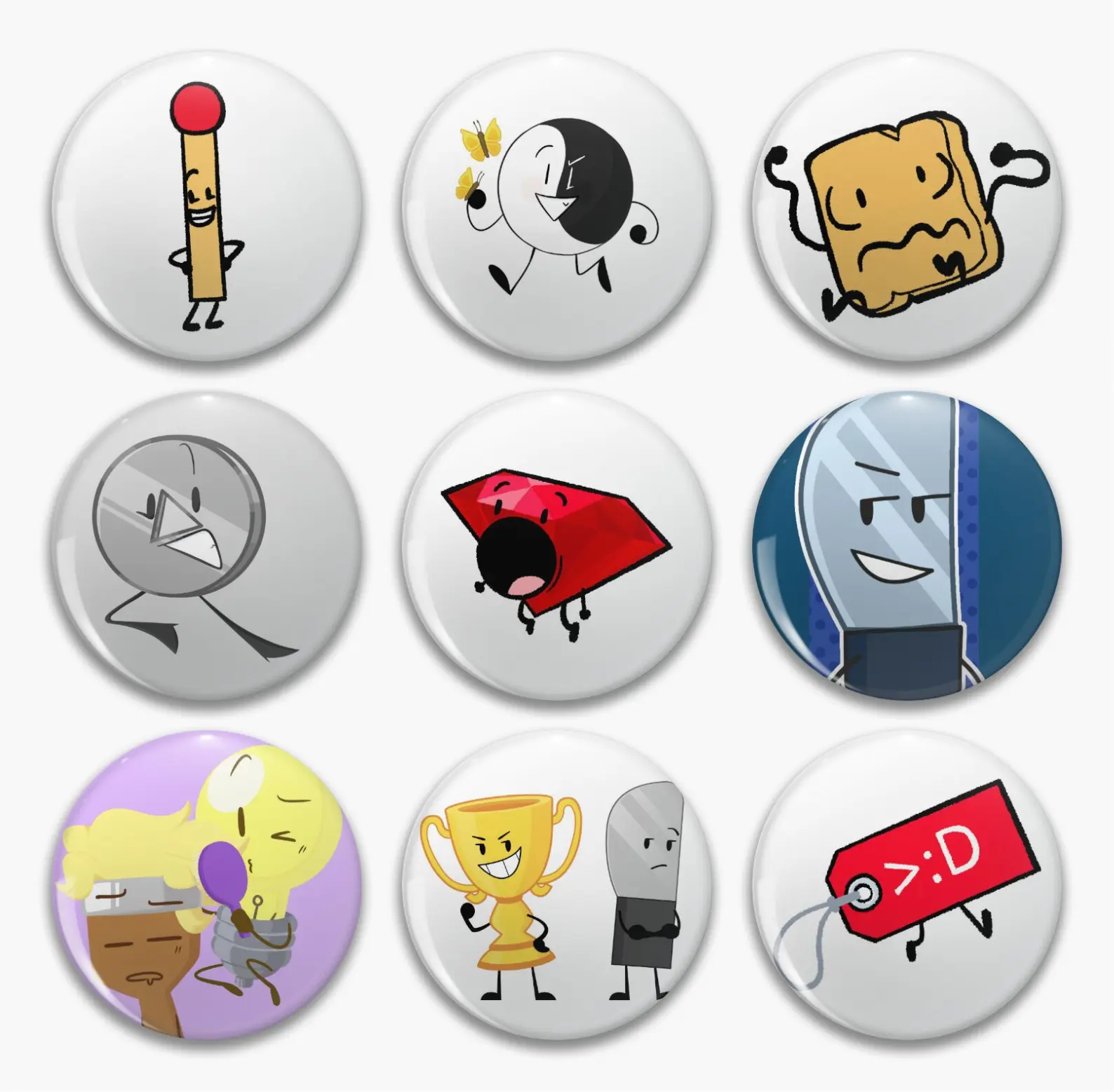 BFDI / TPOT / BFDIA Inanimate Insanity Buttons, BFDI Battle For Dream ...