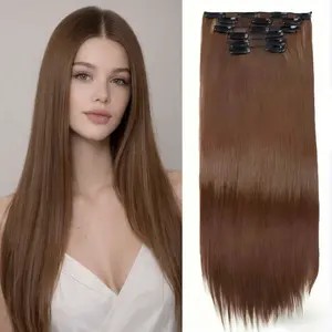 Clip in Hair Extensions 24inch Synthetic Hair Extensions Clip in Hairpiece 16Clips 6Pcs Daily Use