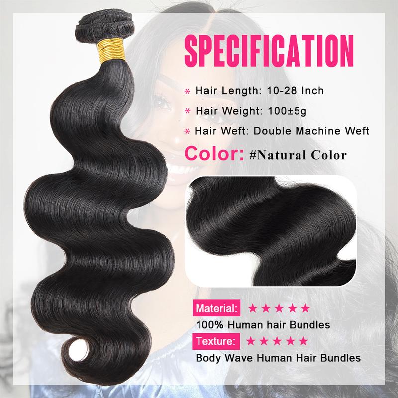 Body Wave Sew in Hair Extensions 2x6 Closure Quick Weave 30inch Brazilian Raw Human Hair Bundles with Closure Salon Quality Body Wave Hair 1 3 4 Bundles