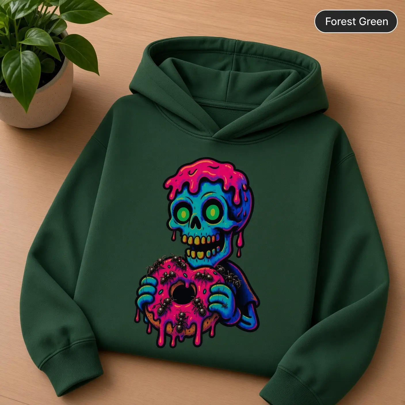 Halloween Neon Skull Donut Hoodie – Spooky Psychedelic Ant Graphic Hoodie