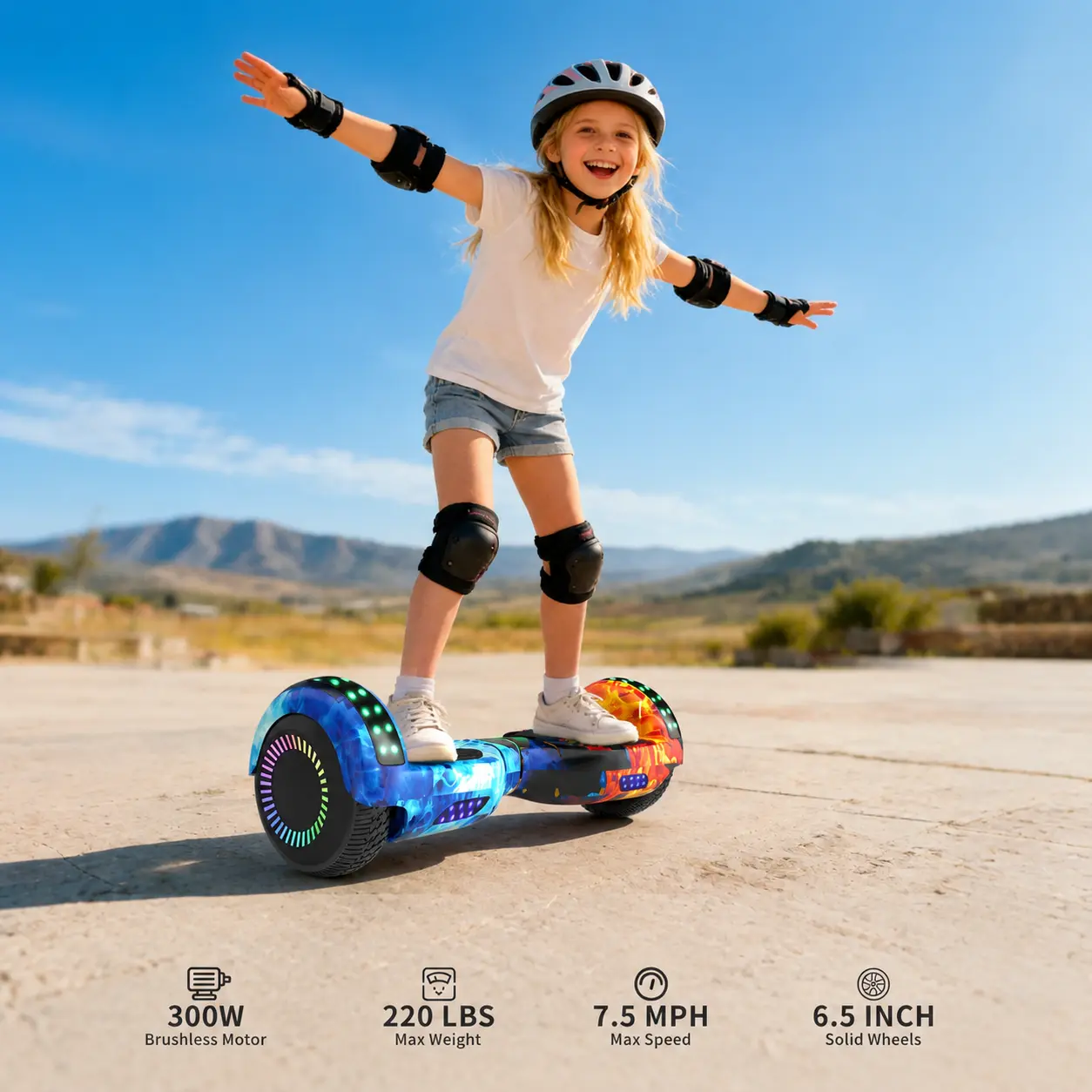 Commugo P6 Kids Electric Self Balancing Hoverboard - 300W Dual Brushless Motors, All-Terrain Tires, App Controlled Scooter, 7.5 mph Max Speed, LED Lights, 220lbs Load, Gift for Boys (TikTok Shop Spring Glow Up, Summerwins), Dual Motors, Boy Gifts, Musical