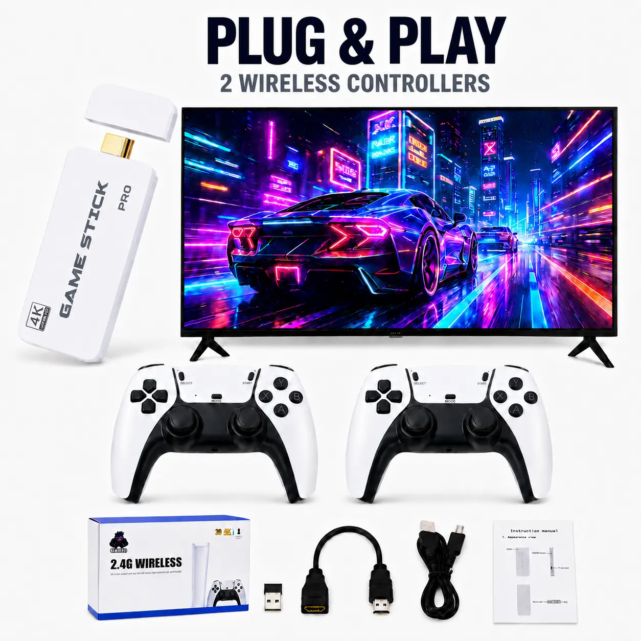 Retro Gaming Console for TV, Classic Wireless Game System, Plug & Play Home Entertainment Device, Built-in Classic Games, Dual Wireless Controllers, Gaming Gift for Kids & Adults