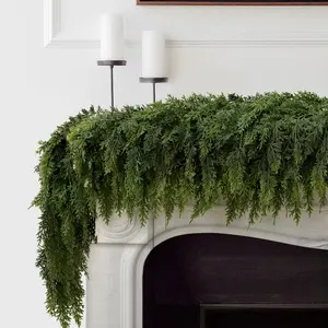 2PCS 9FT Christmas Cedar Garland with 240 Pine Tips, Realistic Faux Garland Artificial Greenery for Fireplace, Table, Mantle, Wall, Indoor, Outdoor,Home Decorations