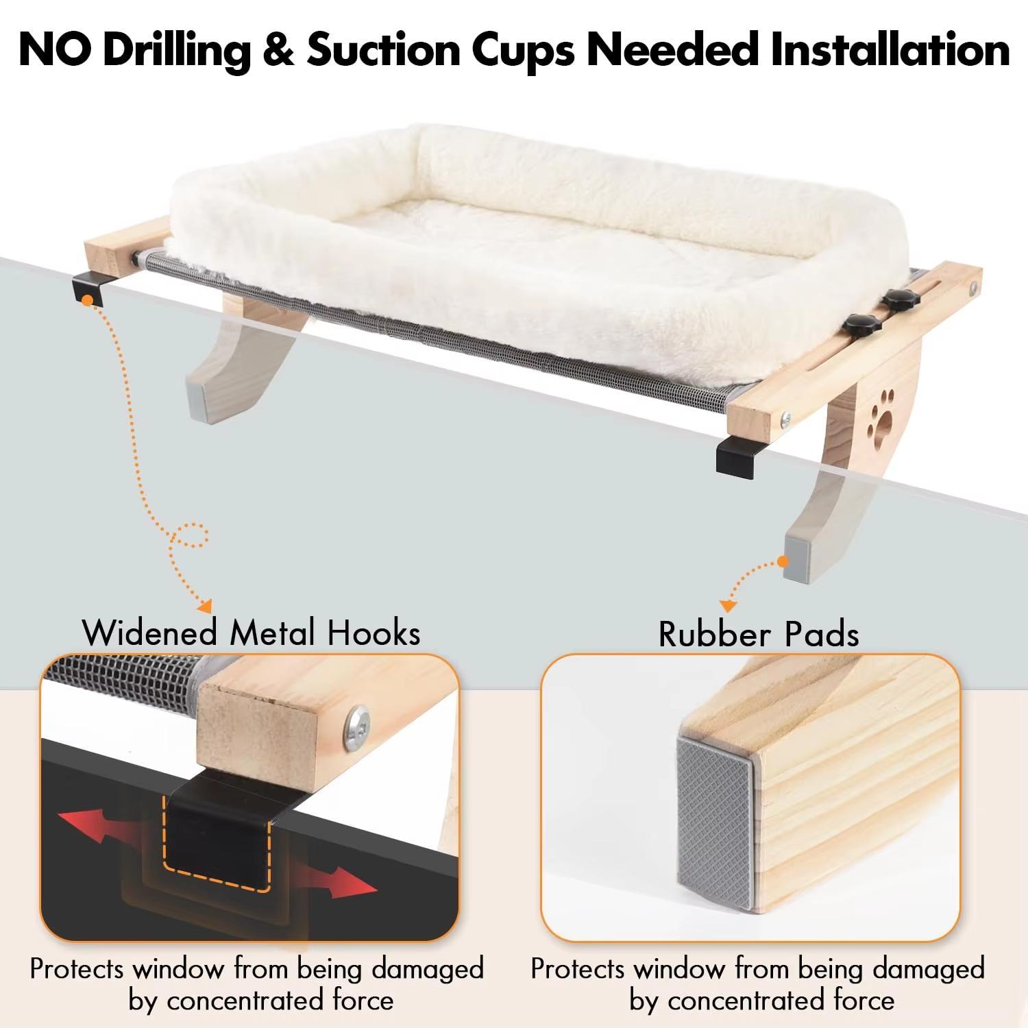 Cat Threshold Window Perch Sturdy Cat Hammock Window Seat with Wooden and Metal Frame, Suitable for Large Cats, Easy To Adjust Cat Bed on Windowsill Pad Outdoor Kittens Kitty Homemade