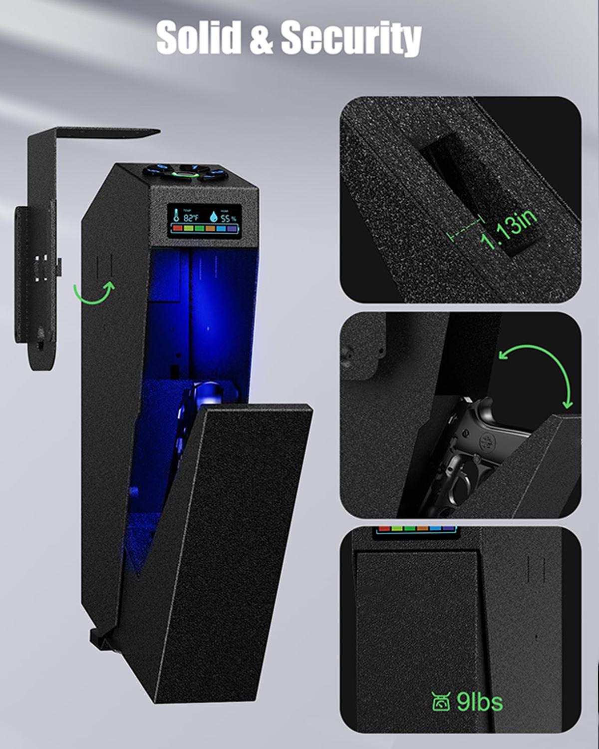 Mounted Gun Safe,California DOJ Certified Handgun Safe, Auto Open Lid Smart Pistol Safe with Biometric Fingerprint or Keypad Lock Mounted Gun Safe,California DOJ Certified Handgun Safe, Auto Open Lid Smart Pistol Safe with Biometric Fingerprint or Keypad Lock