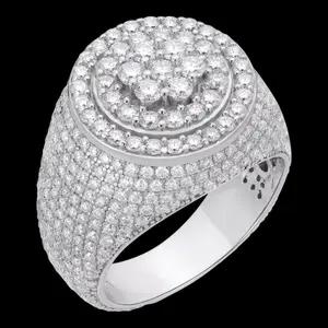 4.68ct Real DIAMOND Round Cluster Iced Out Ring - 14k White Gold