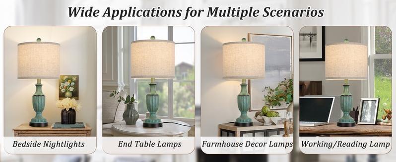 22" Farmhouse Table Lamps Set of 2, Rustic Vintage Table Lamps for Bedroom Nightstand, Antique Bedside Desk Lamps with Linen Shade