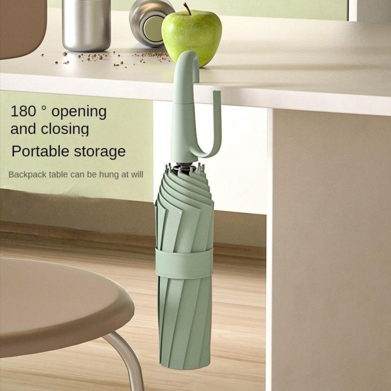 Green Foldable Rainproof Automatic Umbrella, 1 Count Compact Ring Buckle Windproof Reinforced Umbrella, Durable Innovative Sun-protection Folding Umbrella for Women, Pocket Umbrella, Wind Resistant Umbrella, UV Umbrella, Suitable for Rainy Days Outdoor