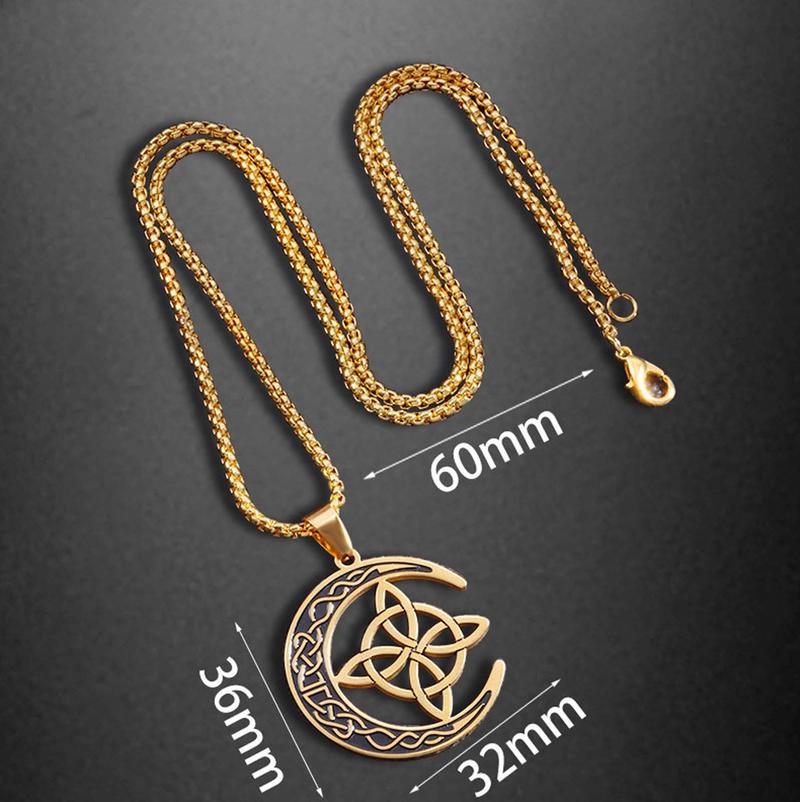 KISSFOO Stainless Steel Moon Celtic Knot Cross Necklace Protection Accessories for Men and Women