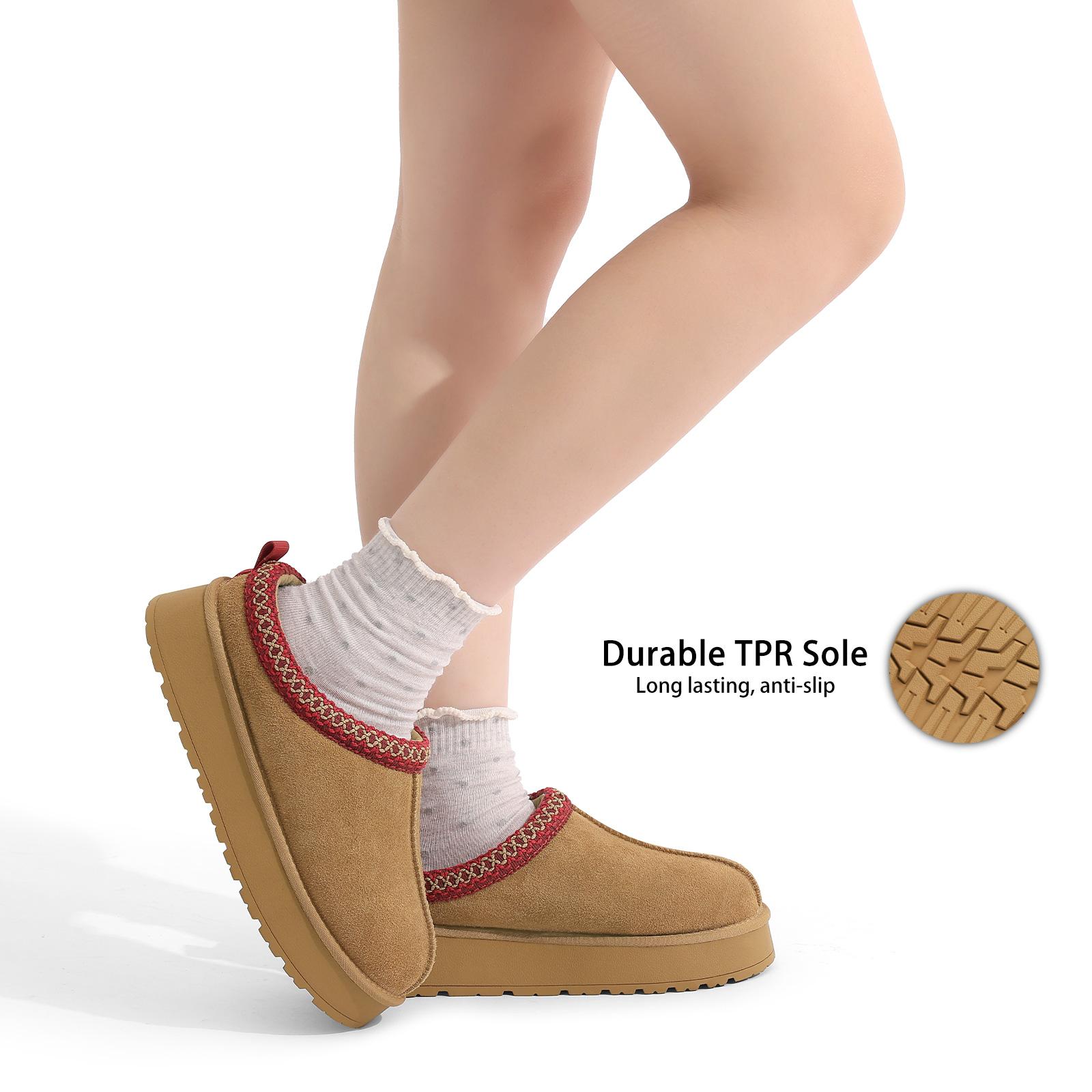 KIDMI Womens Suede Braided Slippers Mini Boots with Fluffy Fur Lining Short Ankle Boots for Autumn Winter Warm Casual Comfort Shoes Outdoor Waterproof House Shoes