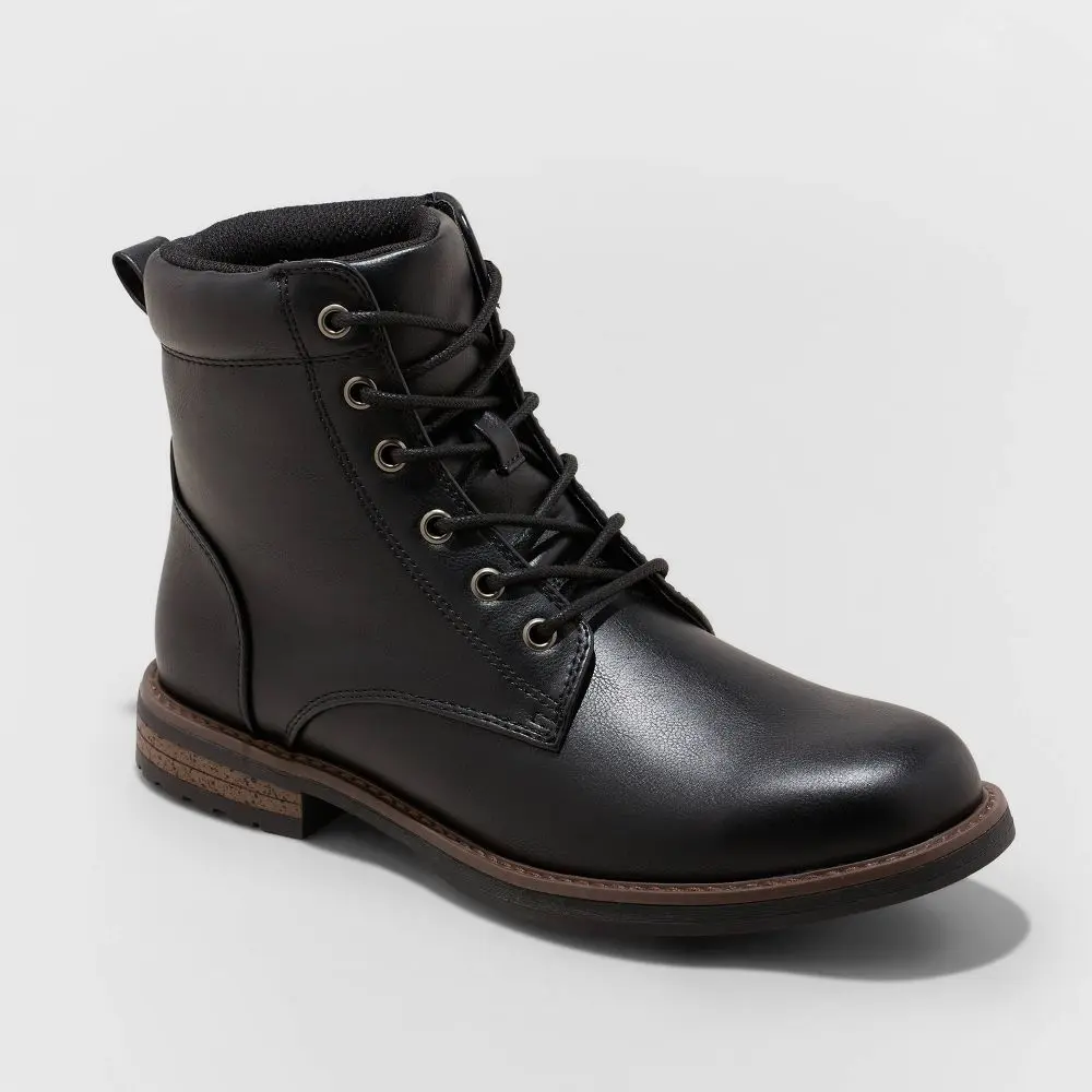 Goodfellow & Co Mens Faux Suede Lace-Up Mid Calf Combat Boots Block Heel