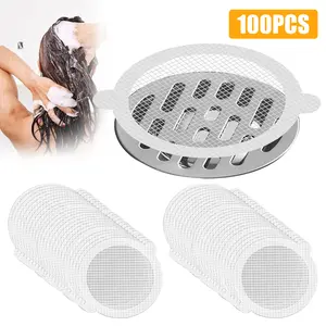 100Pcs Adhesive Shower Drain Hair Catcher Mesh Stickers - Disposable Mesh Traps,5"Sticker Strainers to Clogs from Hair  Food Residue,for Bathroom Kitchen Sink