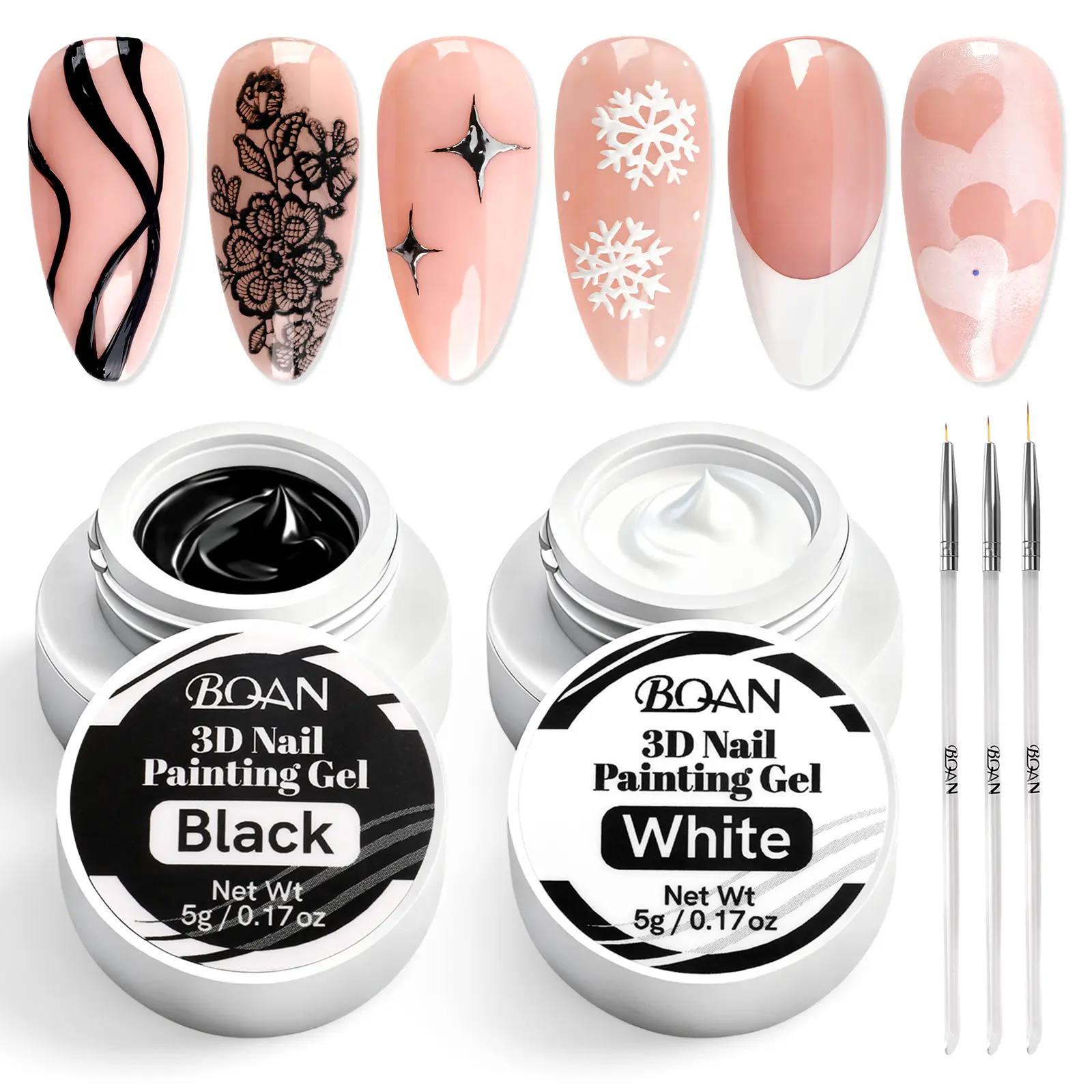BQAN Black & White Gel Nail Polish Multi-Pack - No Wipe Formula for Manicure French Tips & Designs, UV/LED Curing for Professional & Home Nail Care, Cosmetic, Long Lasting Nail Polish