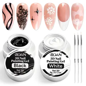 BQAN Nail Art Gel Paint Set – Black & White Gel Nail Polish for French Tips Flowers Drawing Ombre Design No Wipe, UV/LED Curing, Home & Salon Use