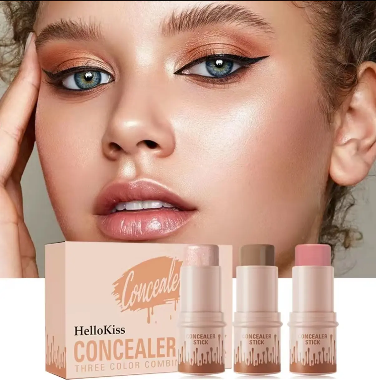 3-Piece Cream Contour, Blush & Highlighter Stick Kit - Compact, Radiant Finish, Long-Lasting Water Resistant Formula, Lightweight for Face Sculpting, Daily All Skin Makeup