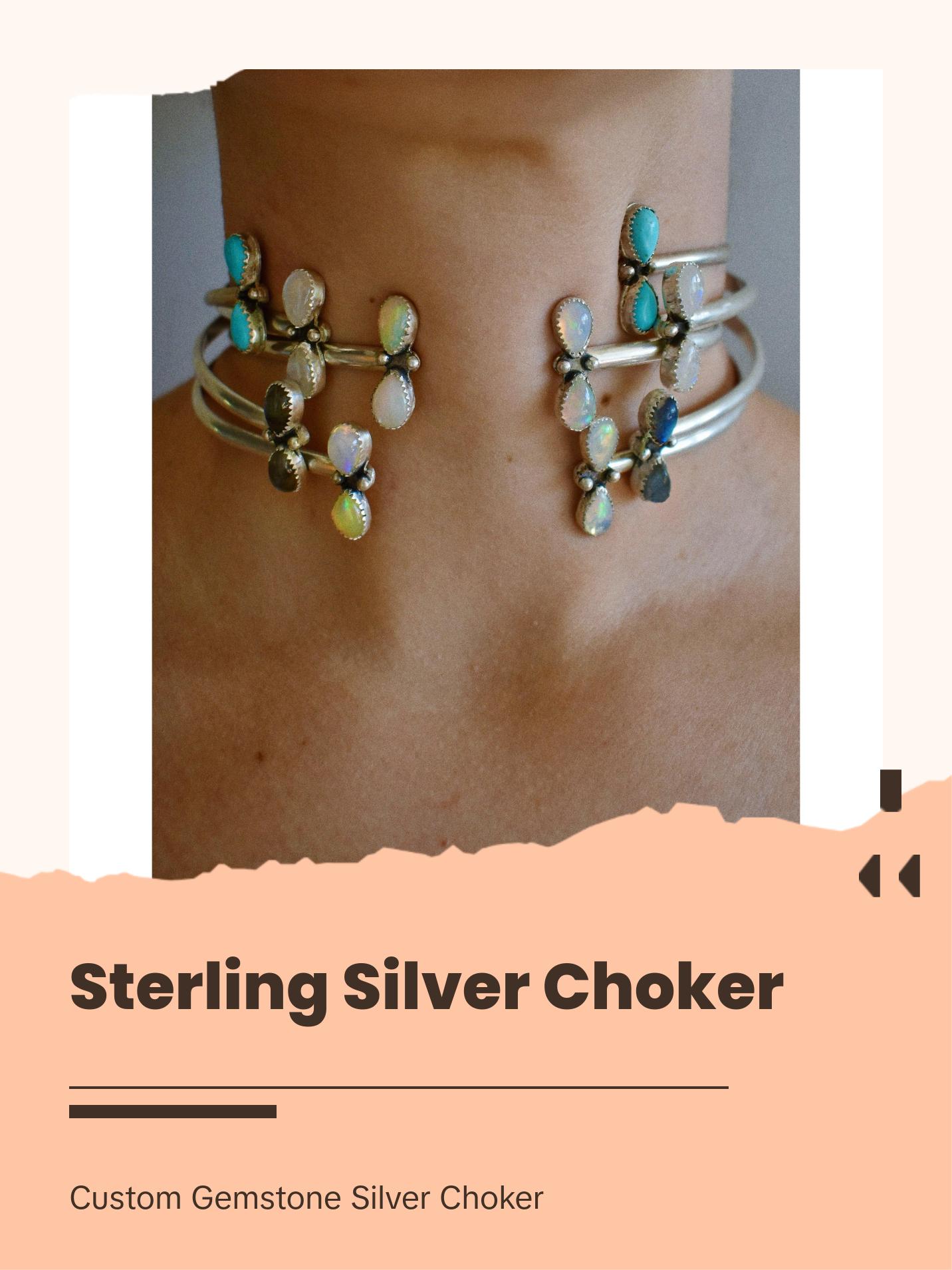 bespoke sterling silver gemstone cuff choker